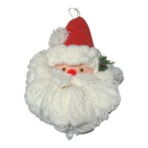 Vintage Santa Face Yarn Christmas Wall Hanging Kitschy Handmade bleach bottle